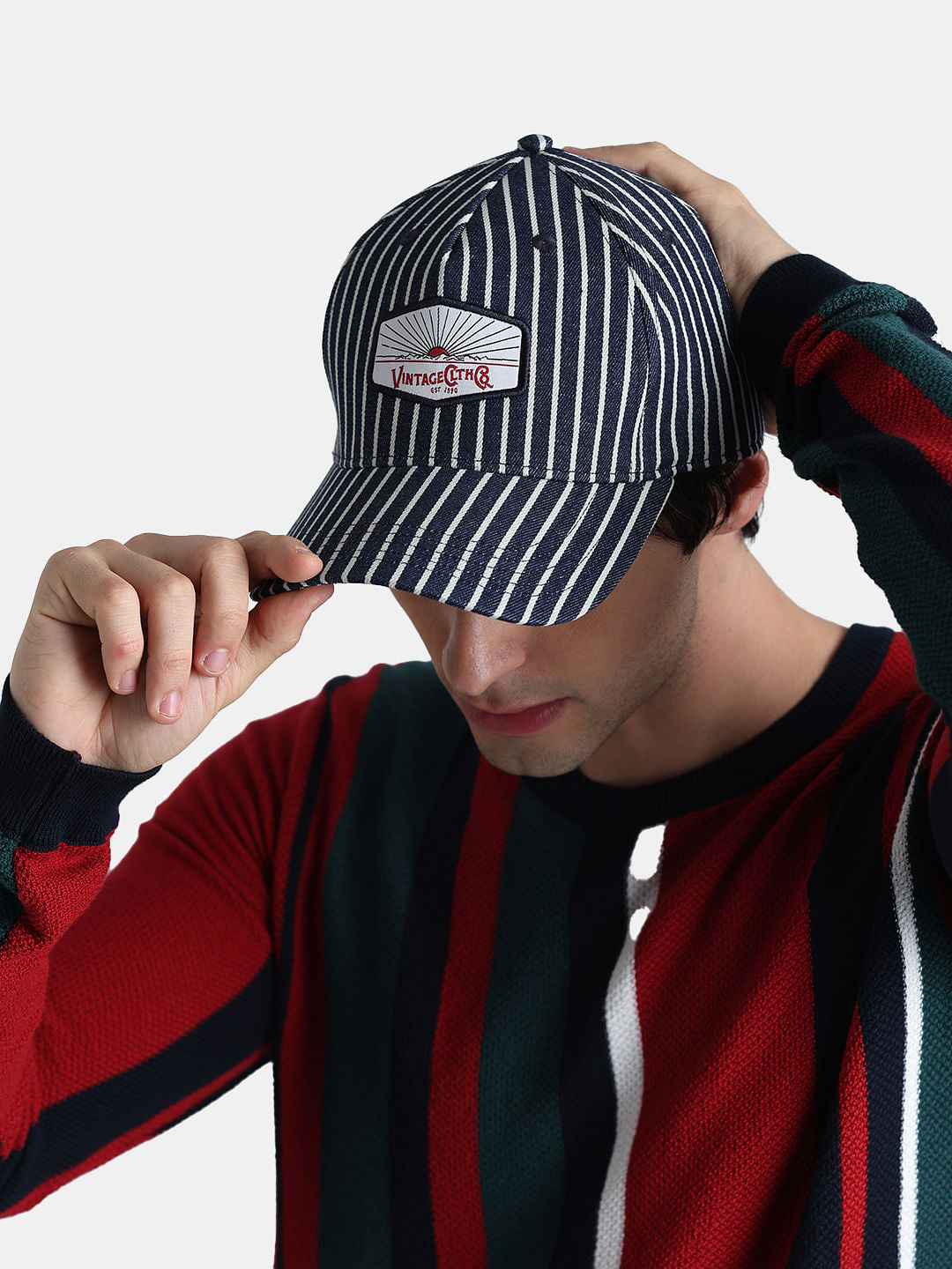 Dark Blue Striped Denim Cap