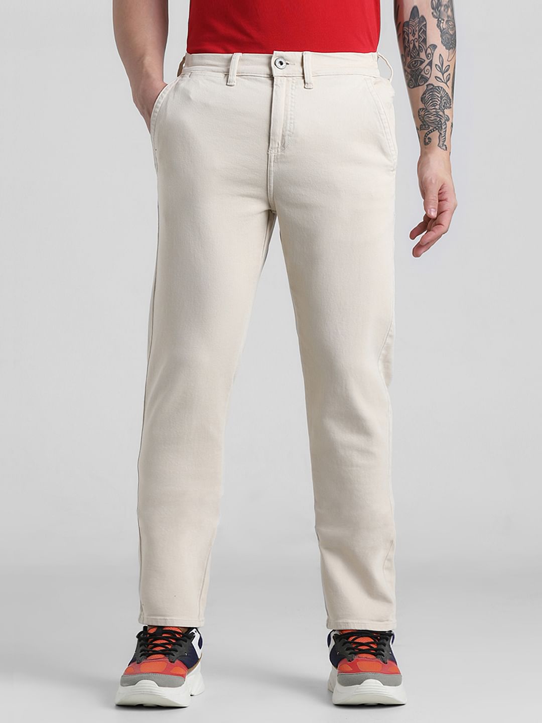 Ecru Mid Rise Slim Fit Pants