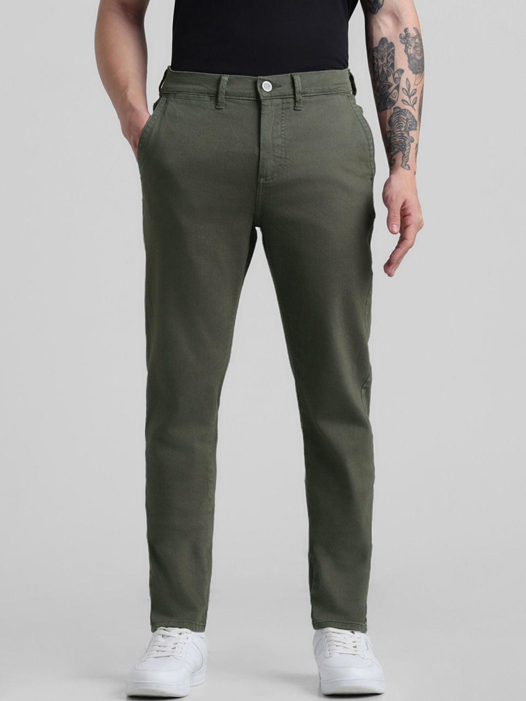 Green Mid Rise Slim Fit Pants