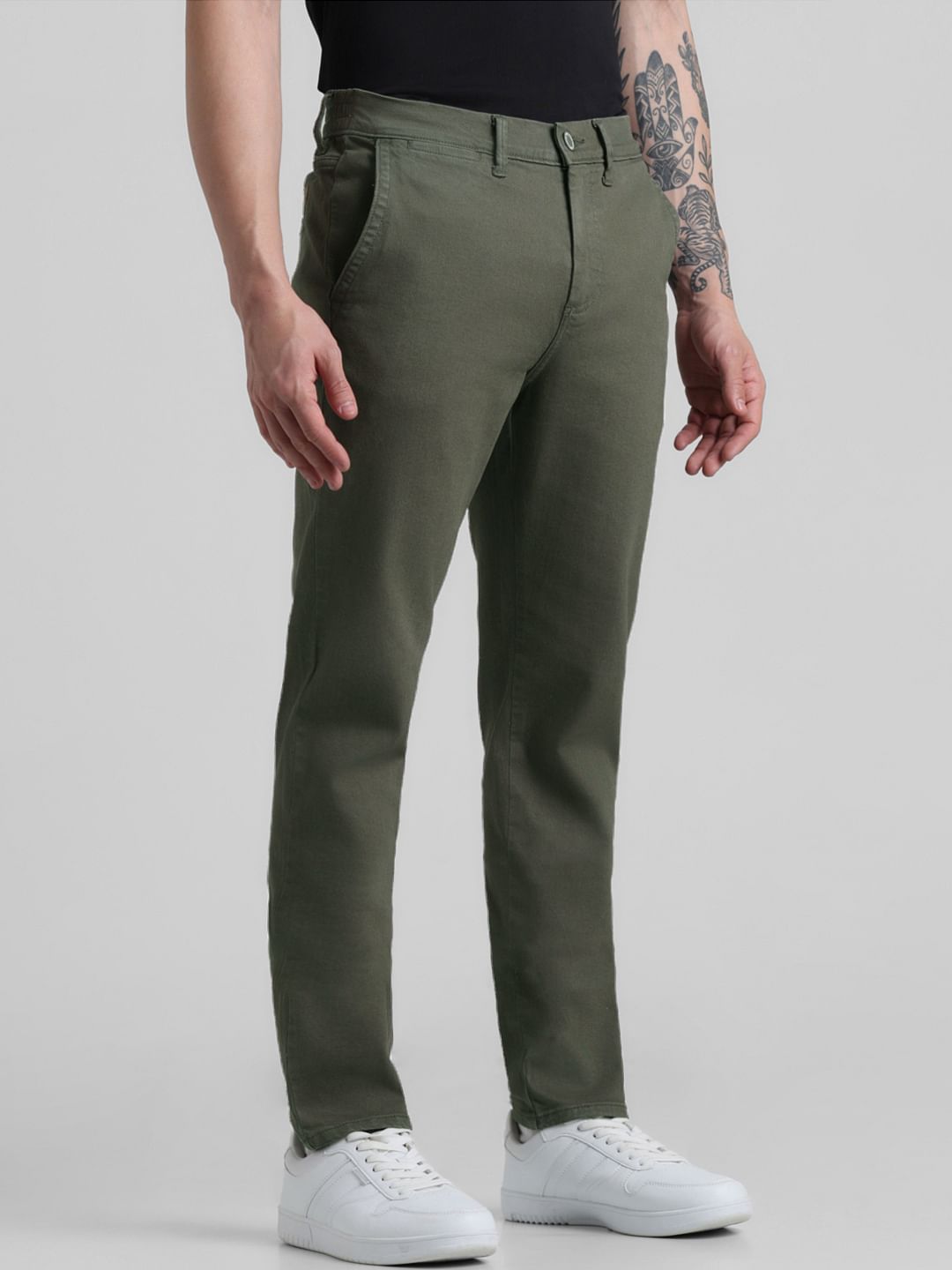 Green Mid Rise Slim Fit Pants