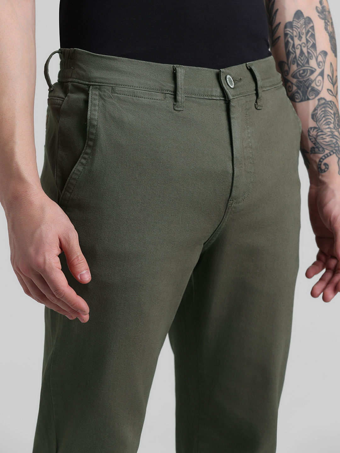 Green Mid Rise Slim Fit Pants