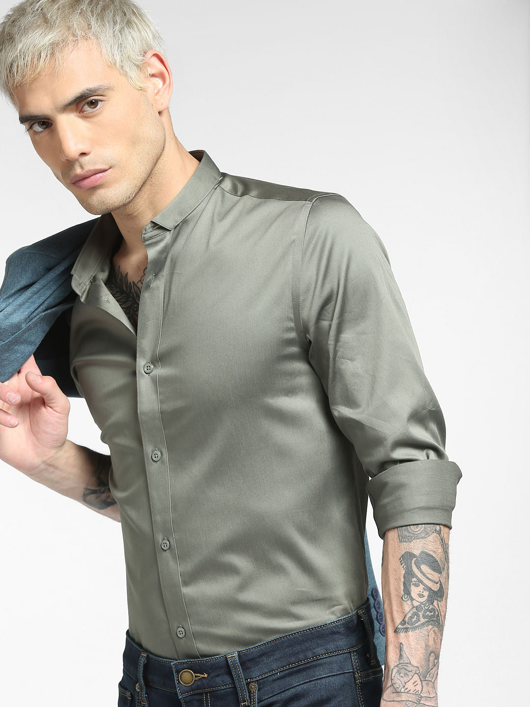 Grey Full Sleeves Shirt - S