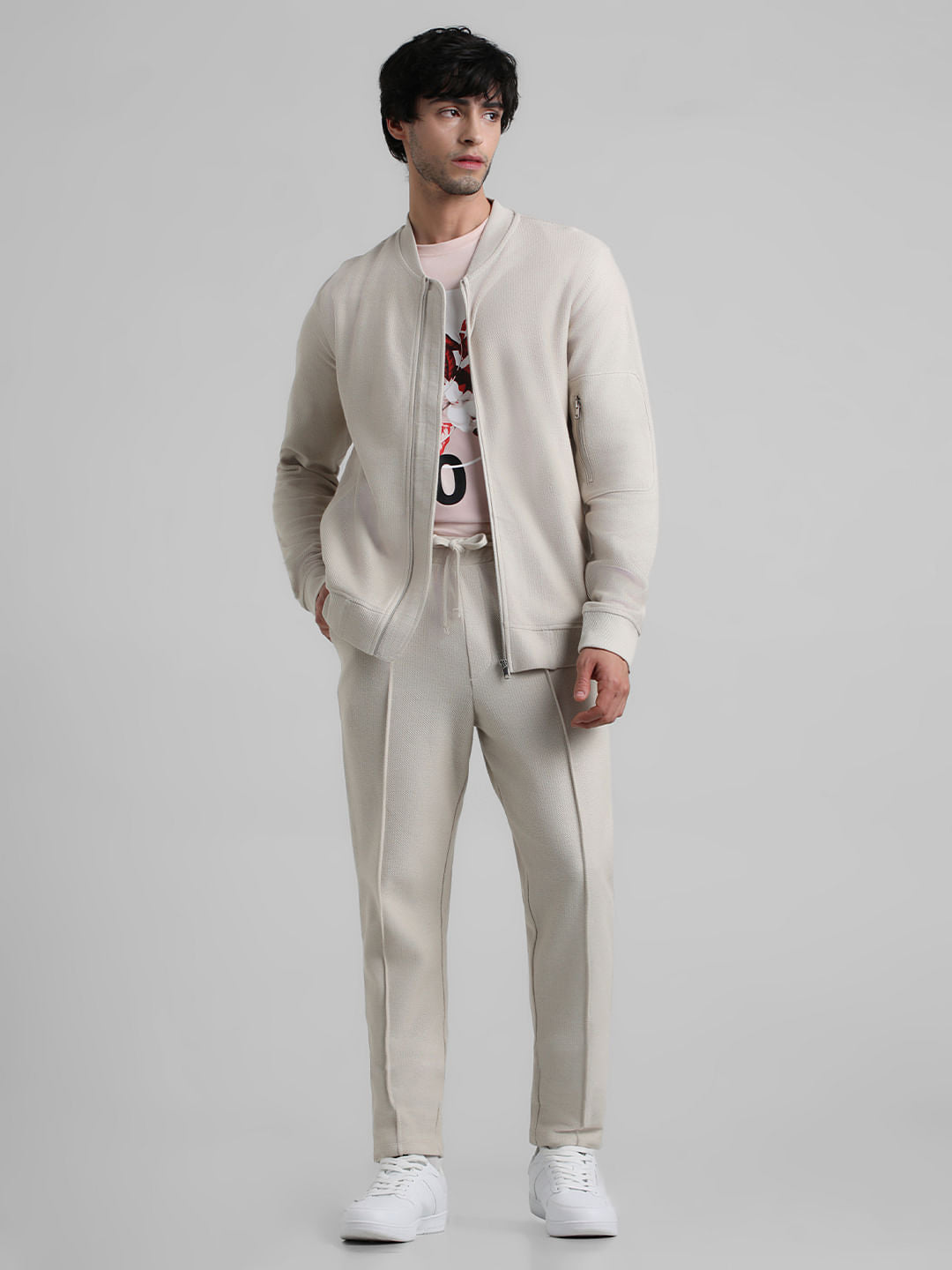 Beige Low Rise Jacquard Knit Sweatpants