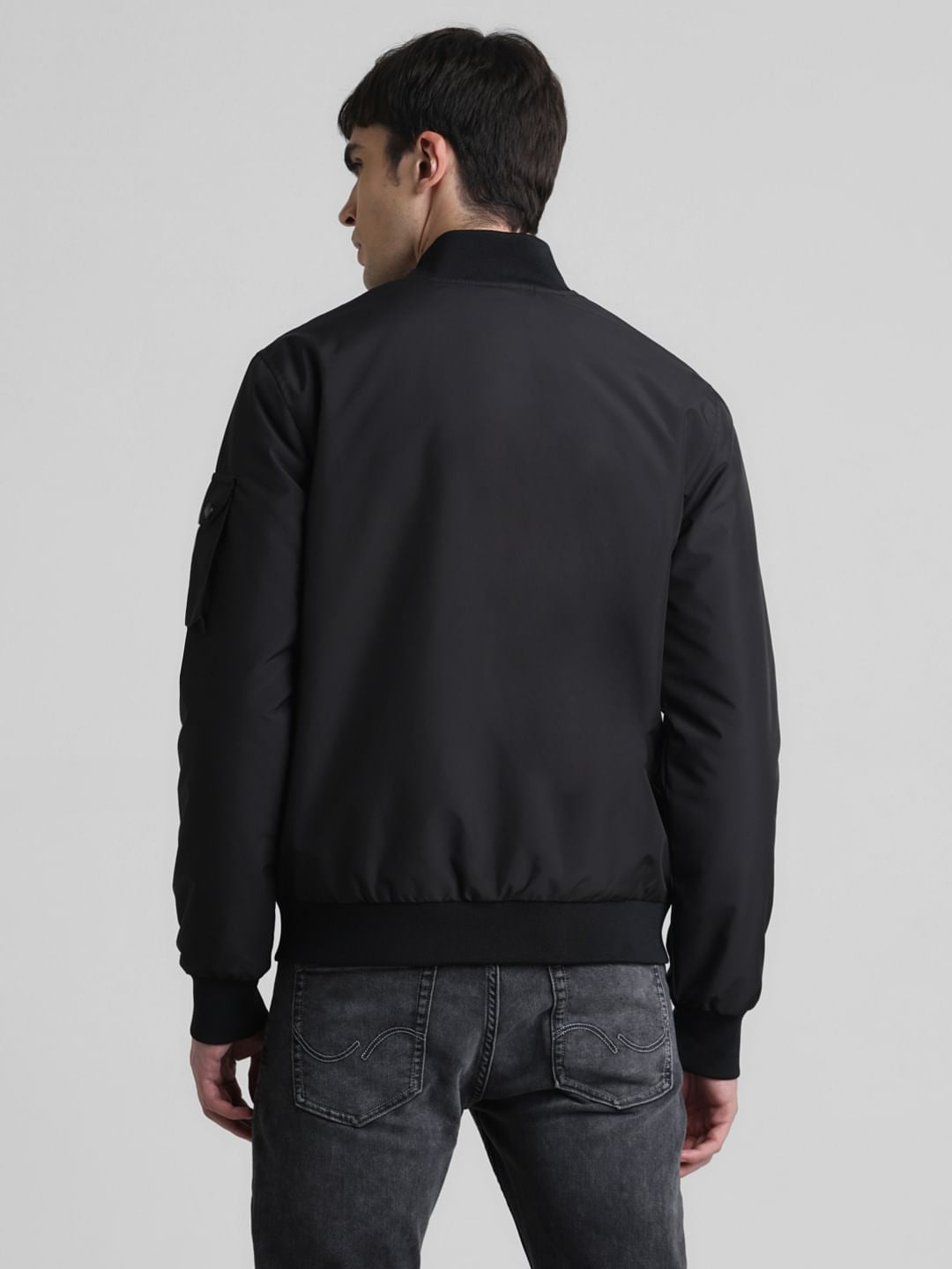 Black Oversized Pockets Bomber Jacket