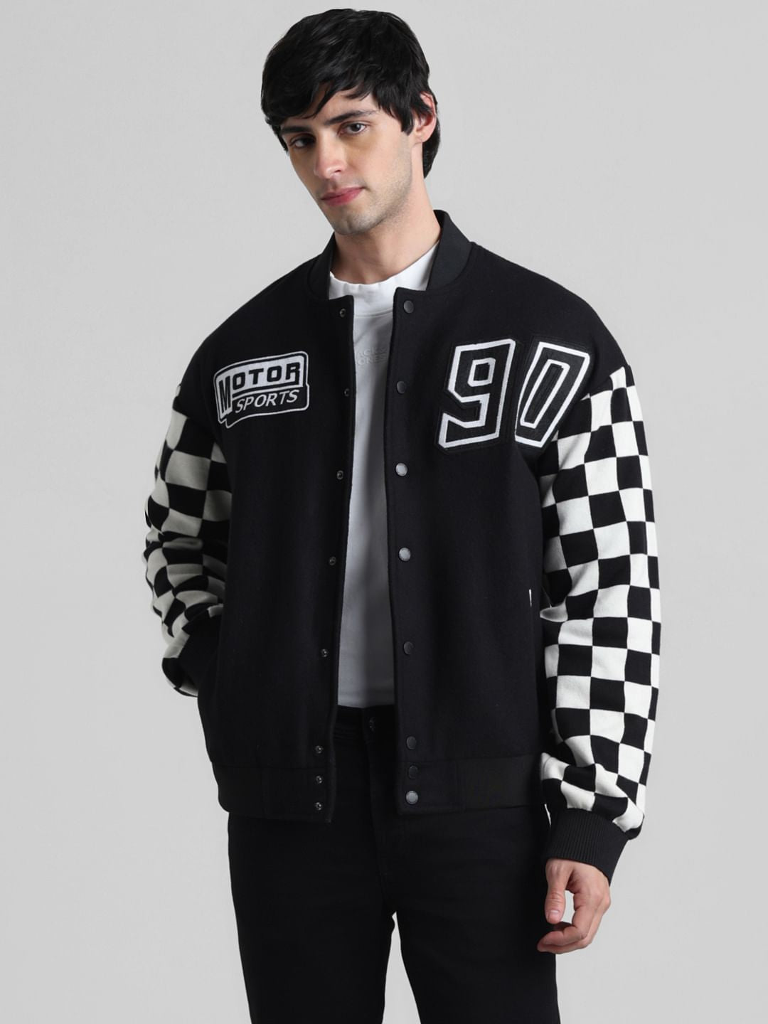URBAN RACERS by Jack & Jones Black Motocheck Bomber Jacket