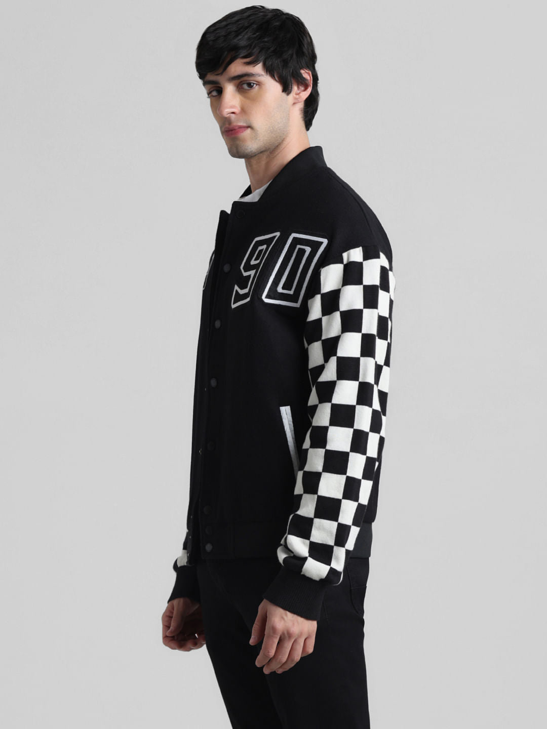URBAN RACERS by Jack & Jones Black Motocheck Bomber Jacket