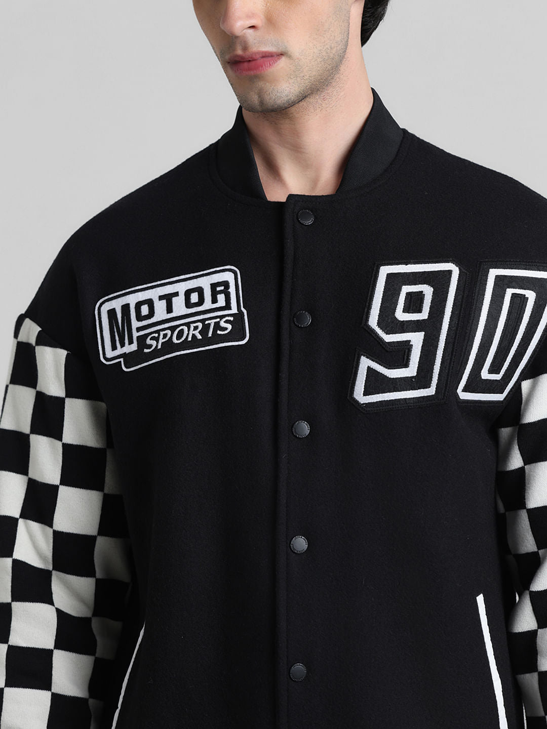 URBAN RACERS by Jack & Jones Black Motocheck Bomber Jacket