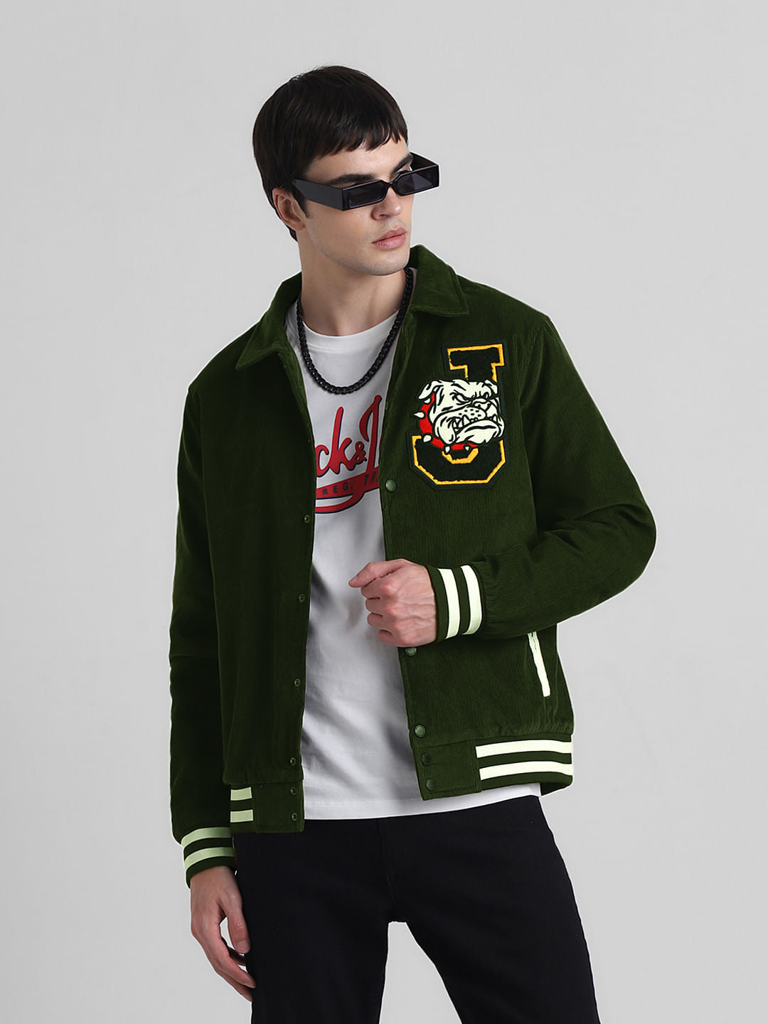Green Applique Doggo Print Jacket - S