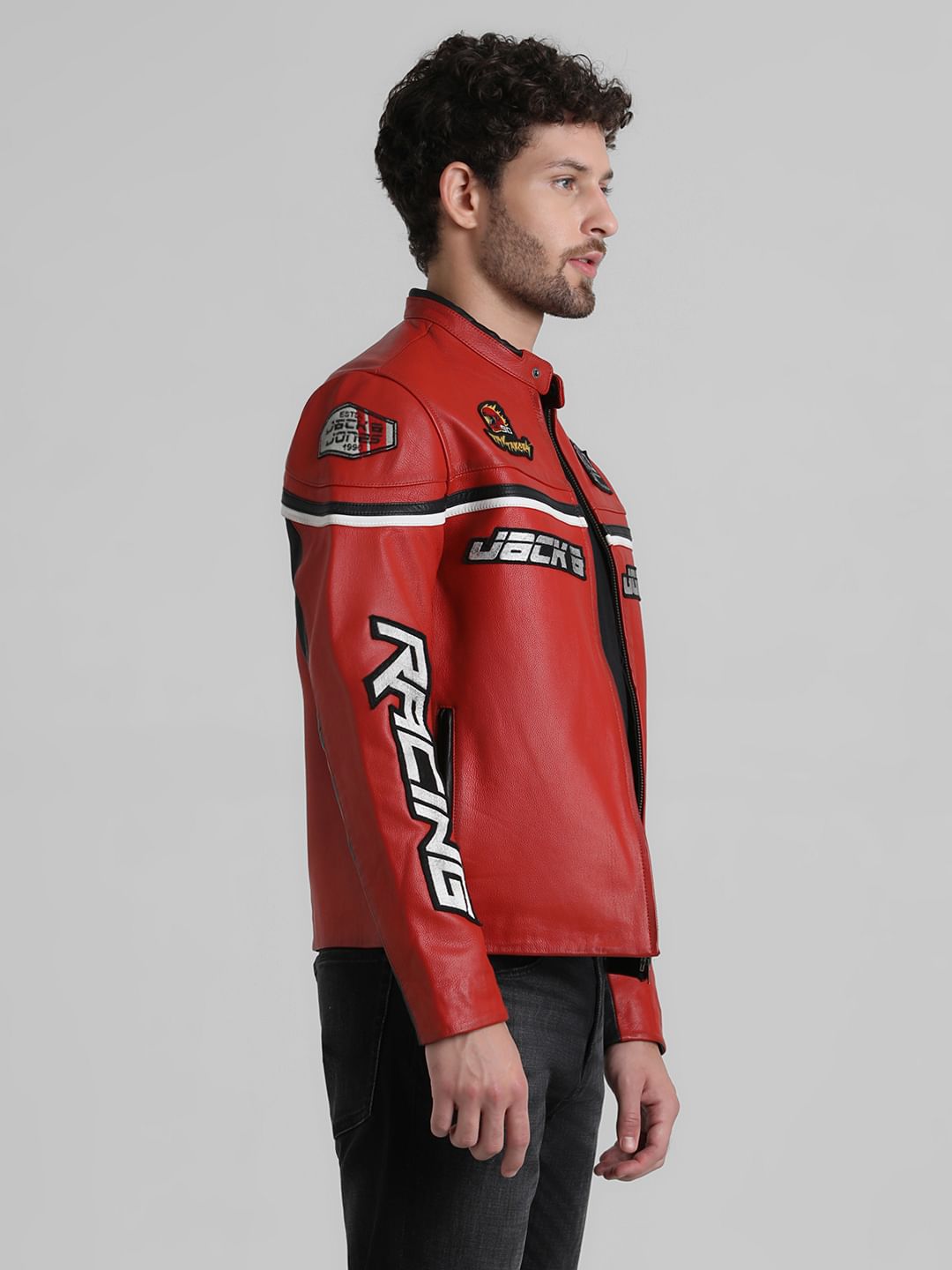 URBAN RACERS by JACK&JONES RED RACER LEATHER JACKET
