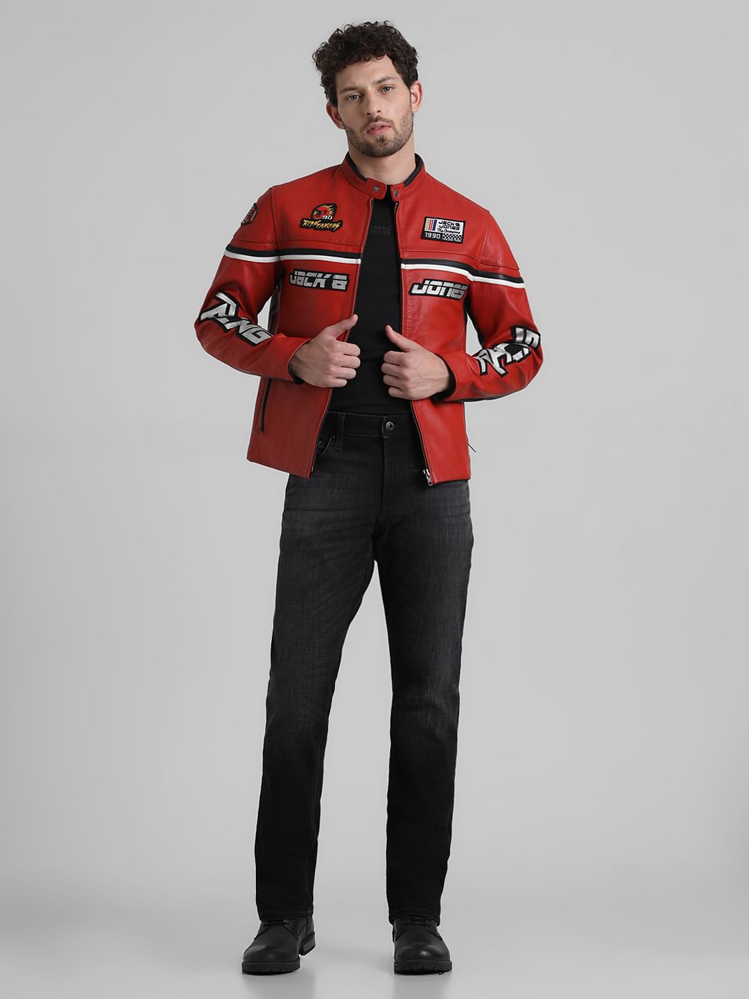 URBAN RACERS by JACK&JONES RED RACER LEATHER JACKET