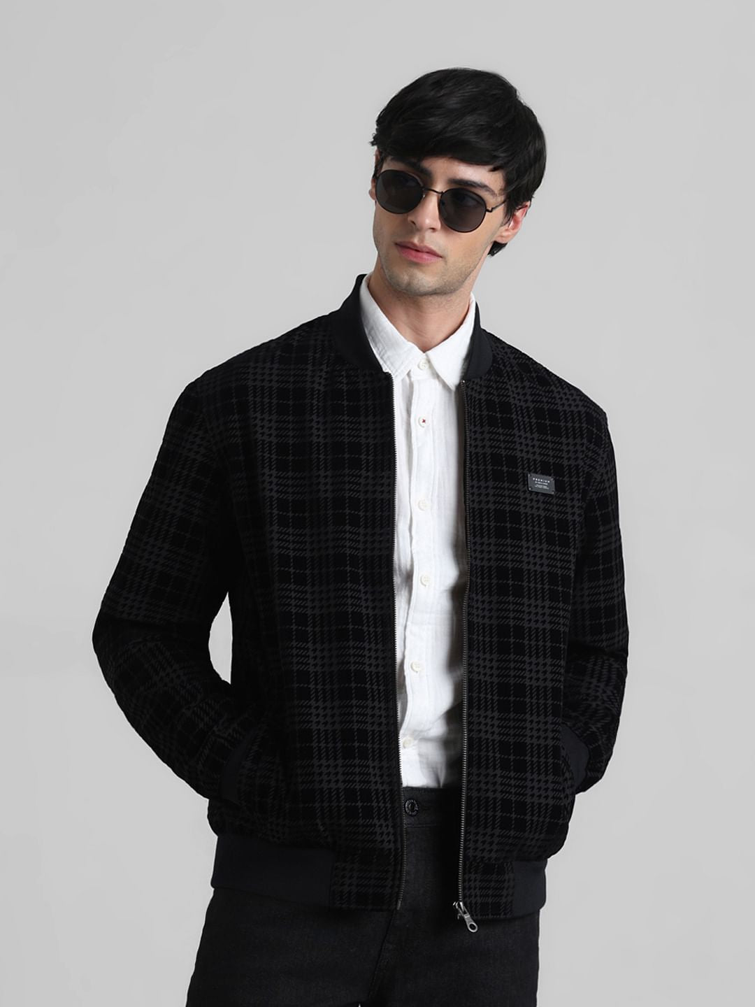 Black Printed Bomber Jacket - S