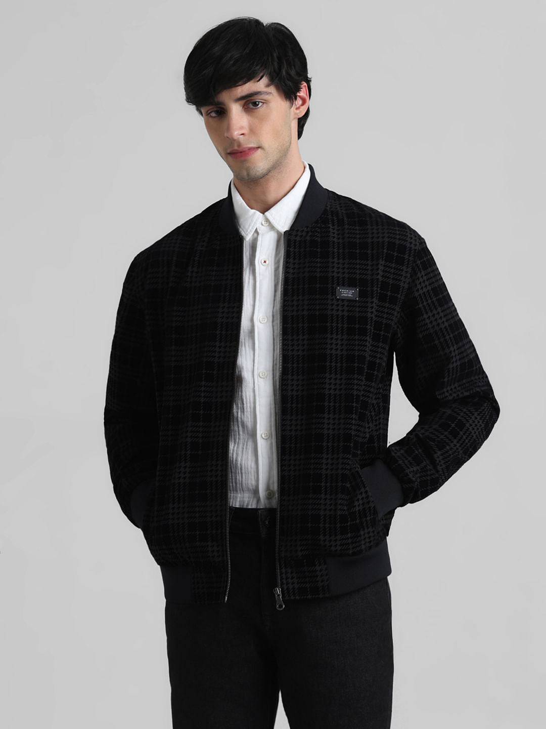 Black Printed Bomber Jacket