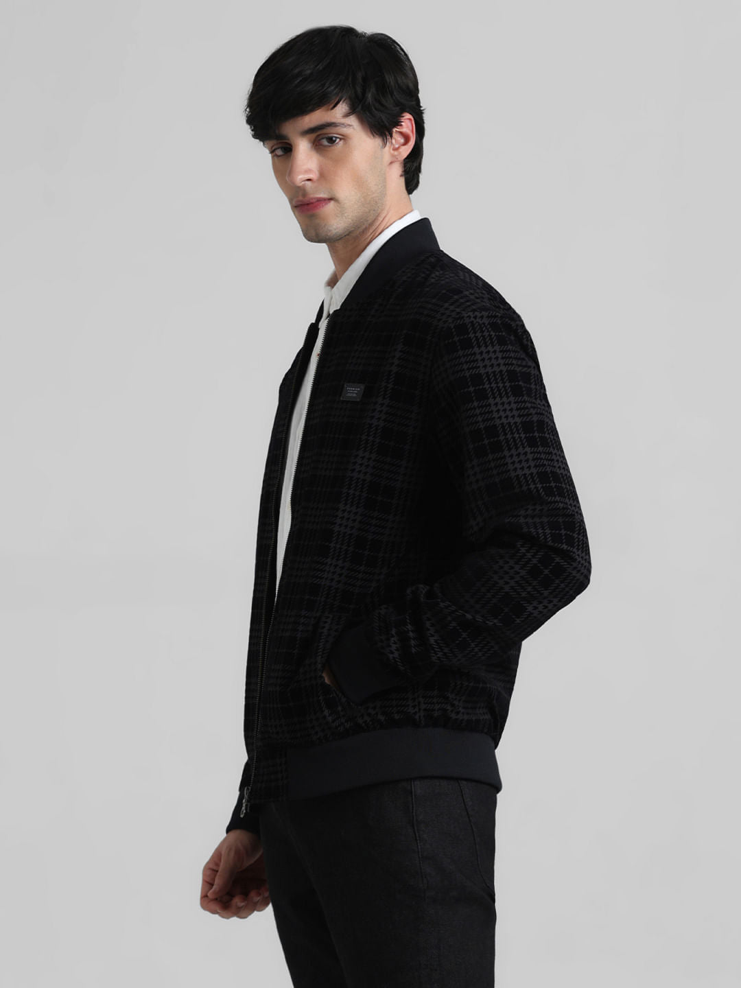 Black Printed Bomber Jacket
