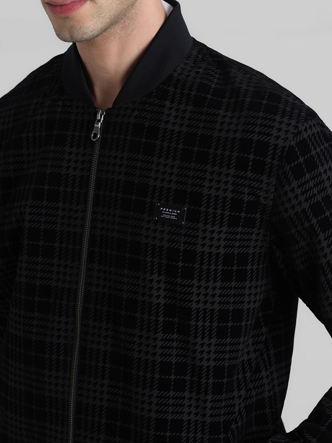 Black Printed Bomber Jacket