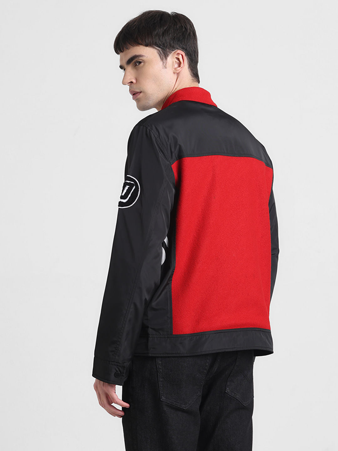 Black Applique Patchwork Racer Jacket