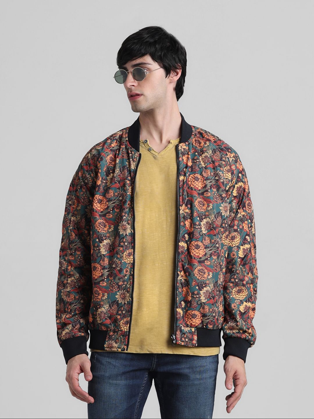 Black Floral Reversible Bomber Jacket - S