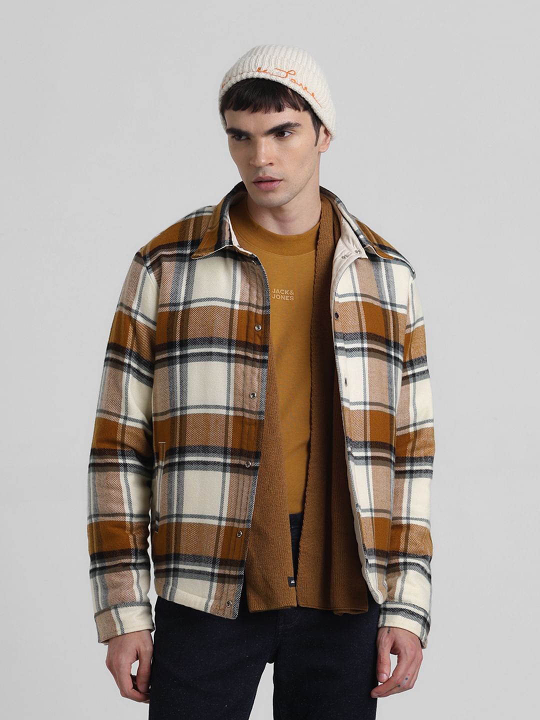 Beige Check Reversible Shacket