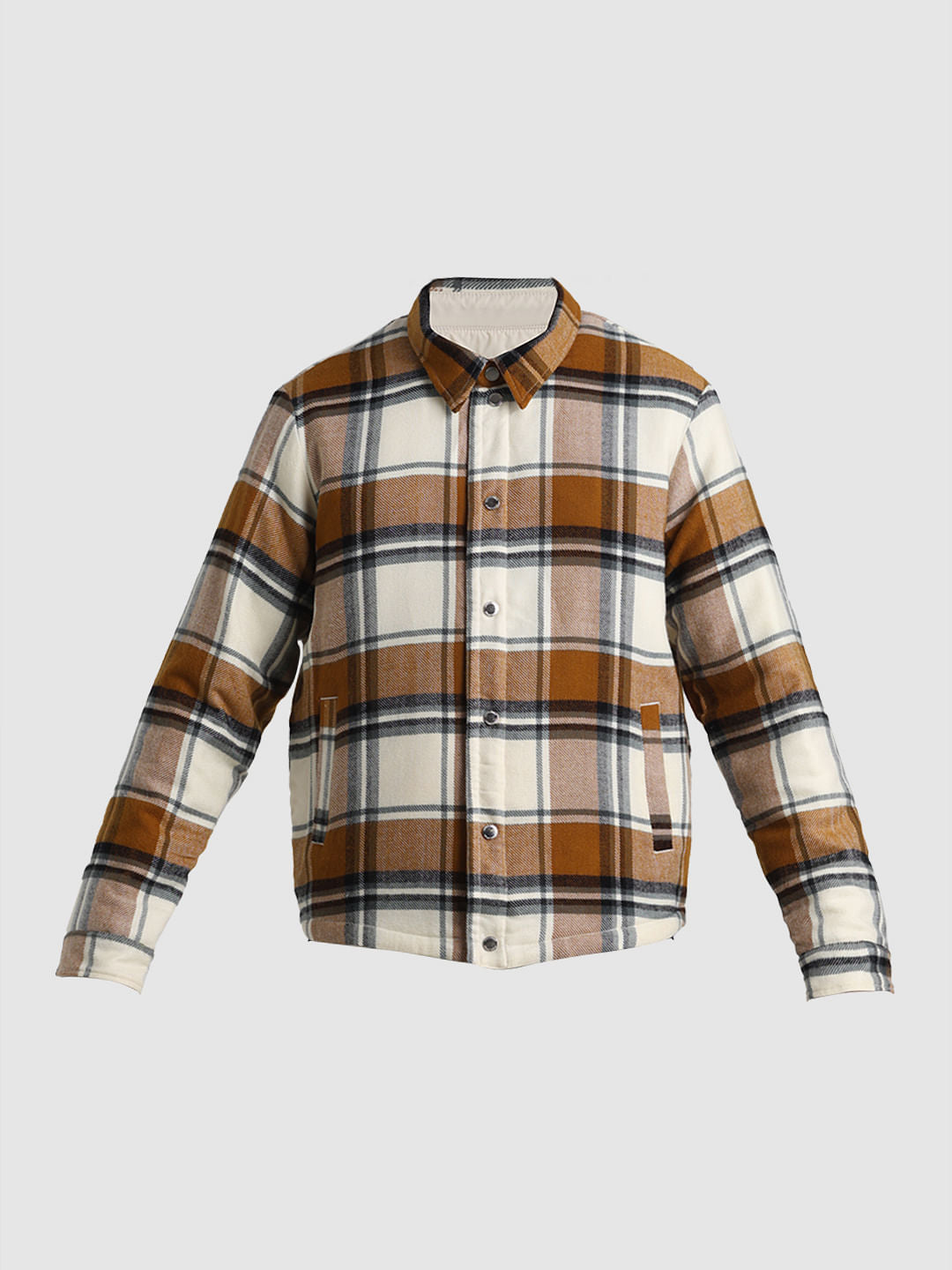 Beige Check Reversible Shacket