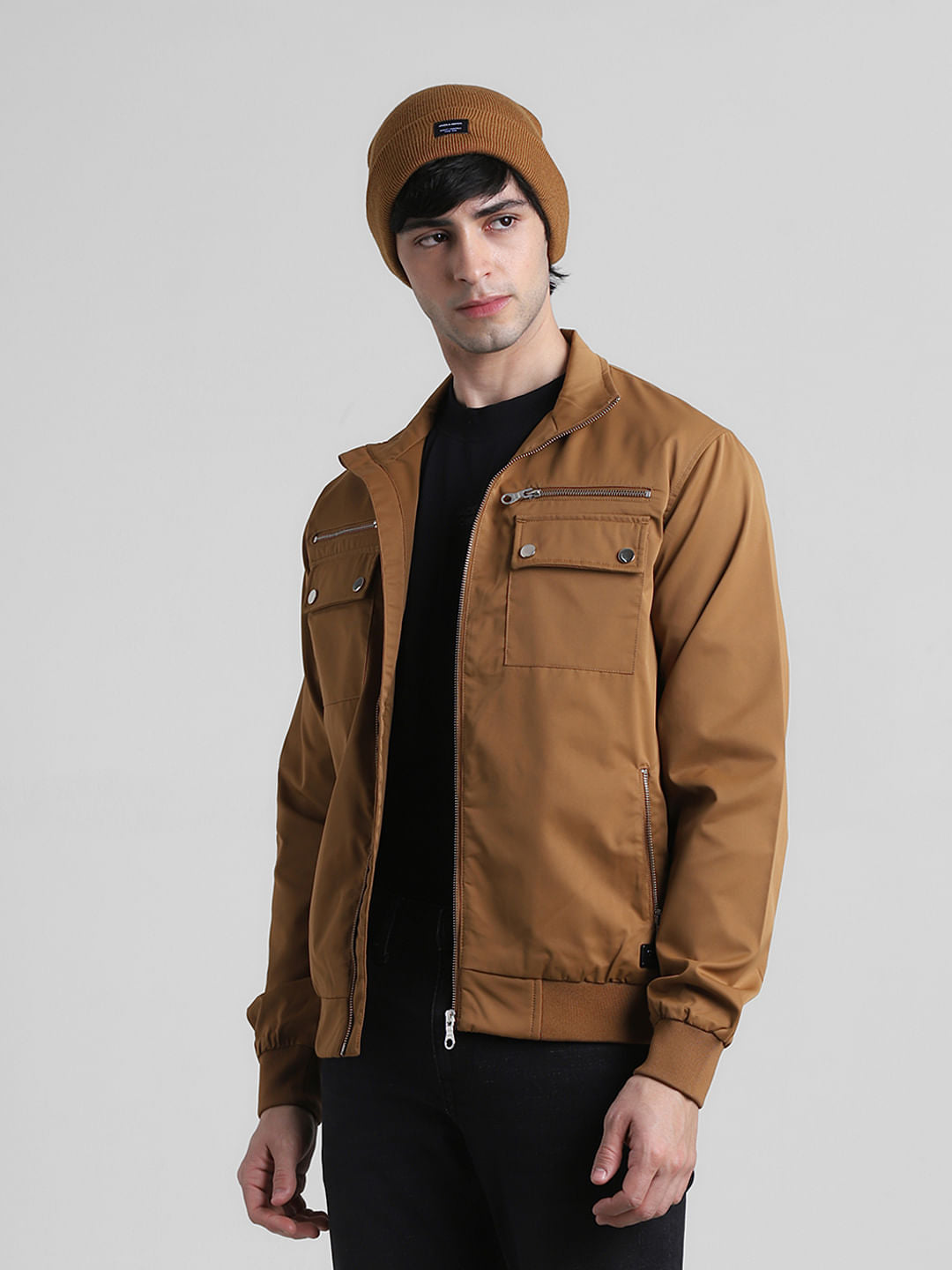 Dark Brown Casual High Neck Jacket - S