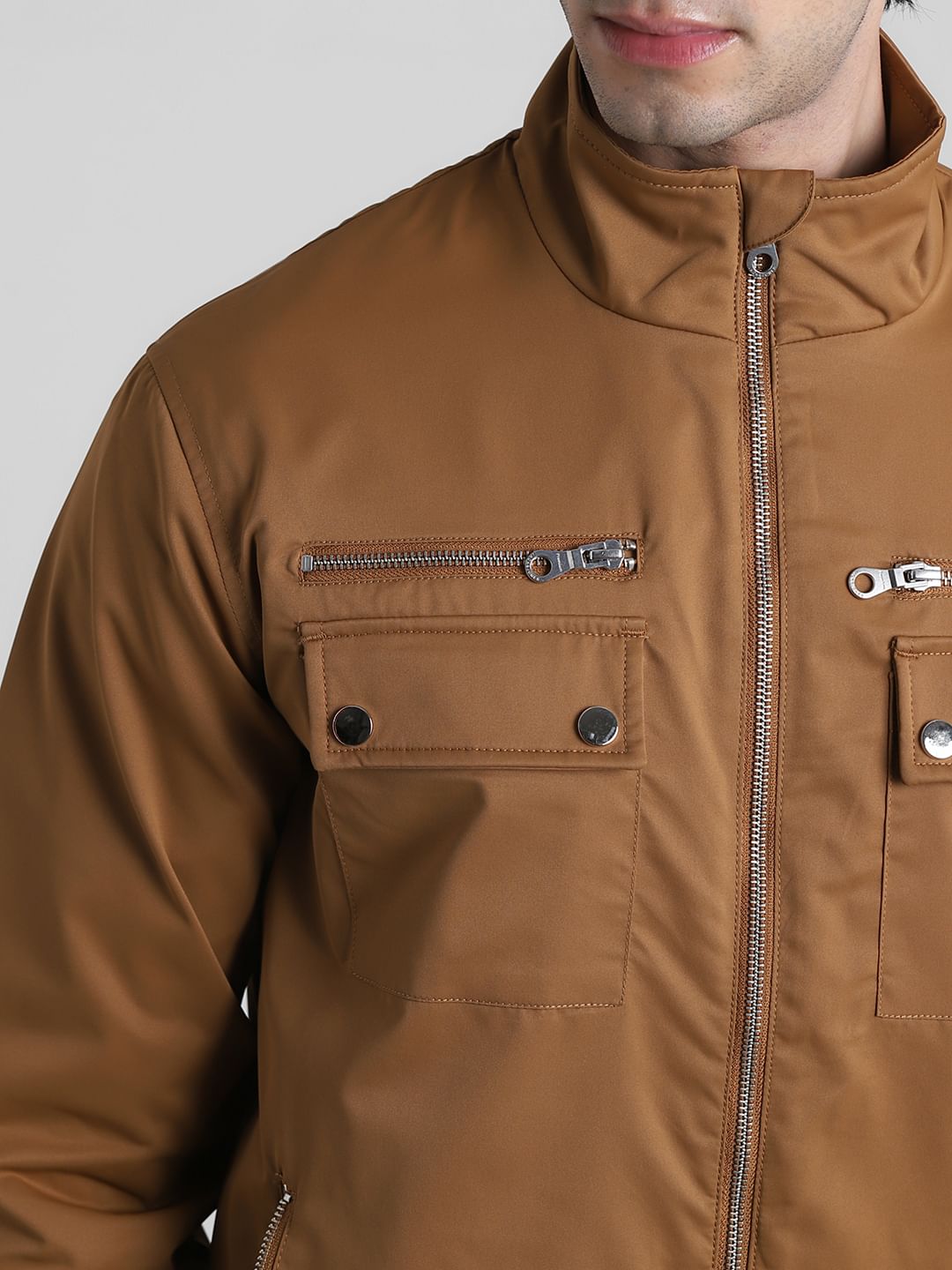 Dark Brown Casual High Neck Jacket