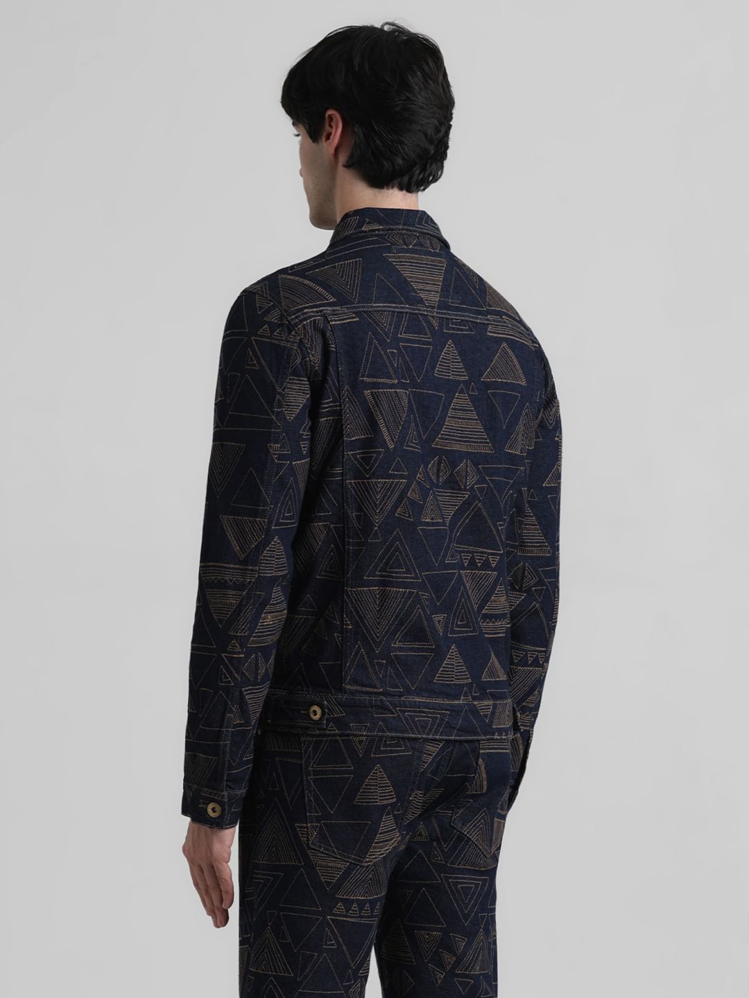 Dark Blue Embroidered Denim Jacket