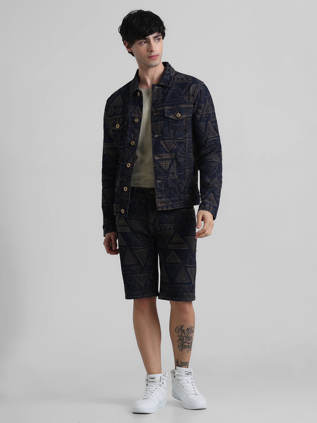 Dark Blue Embroidered Denim Jacket