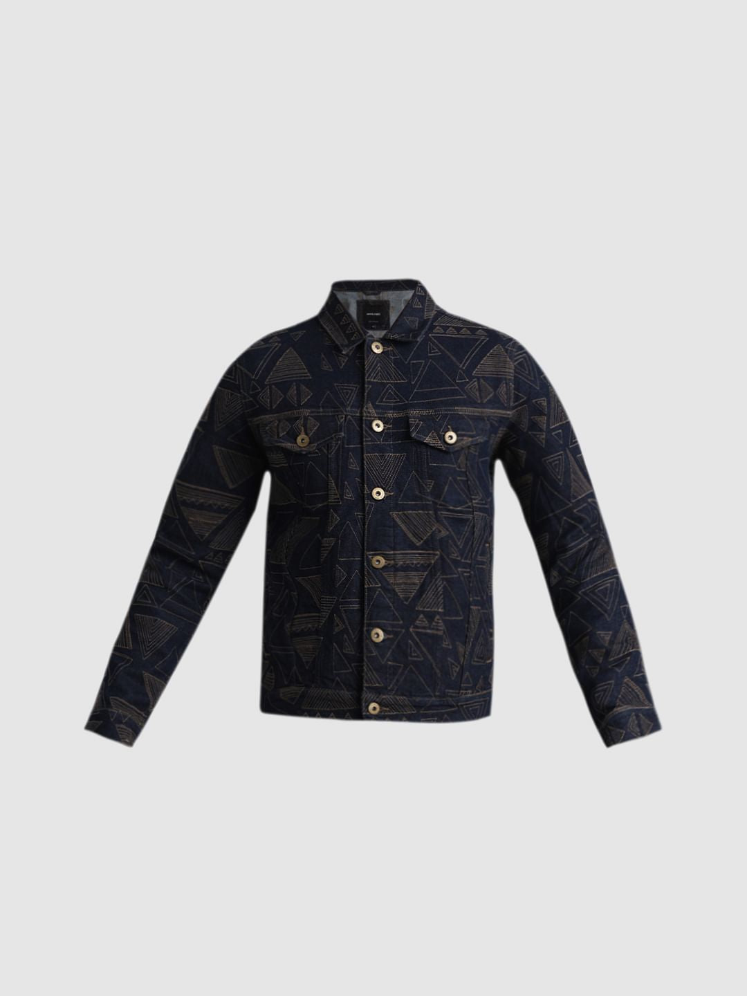 Dark Blue Embroidered Denim Jacket
