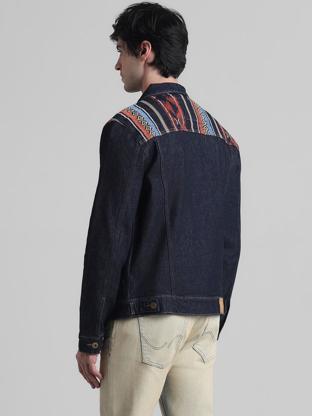 Dark Blue Embroidered Patch Denim Jacket