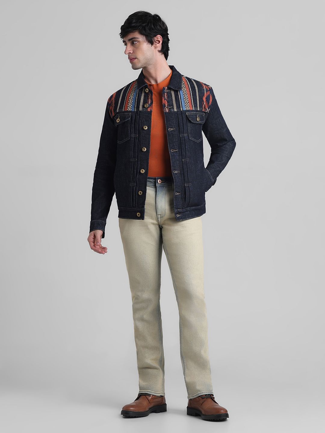 Dark Blue Embroidered Patch Denim Jacket