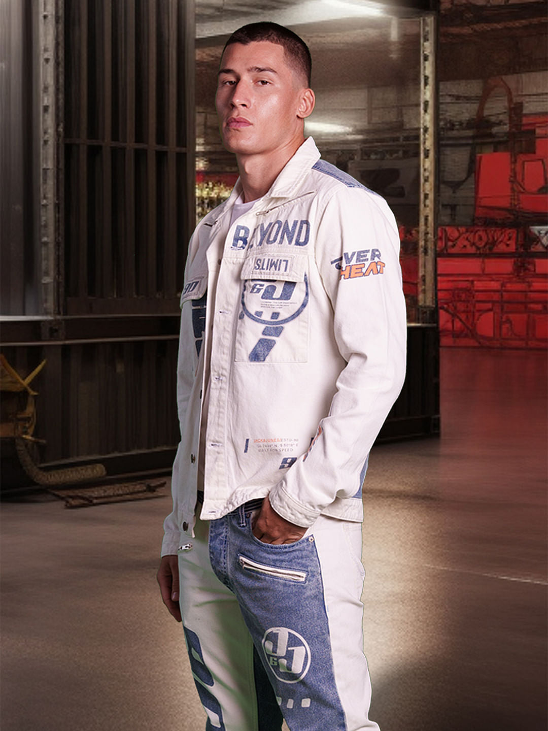 URBAN RACERS by JACK&JONES White Colourblocked Denim Jacket - S