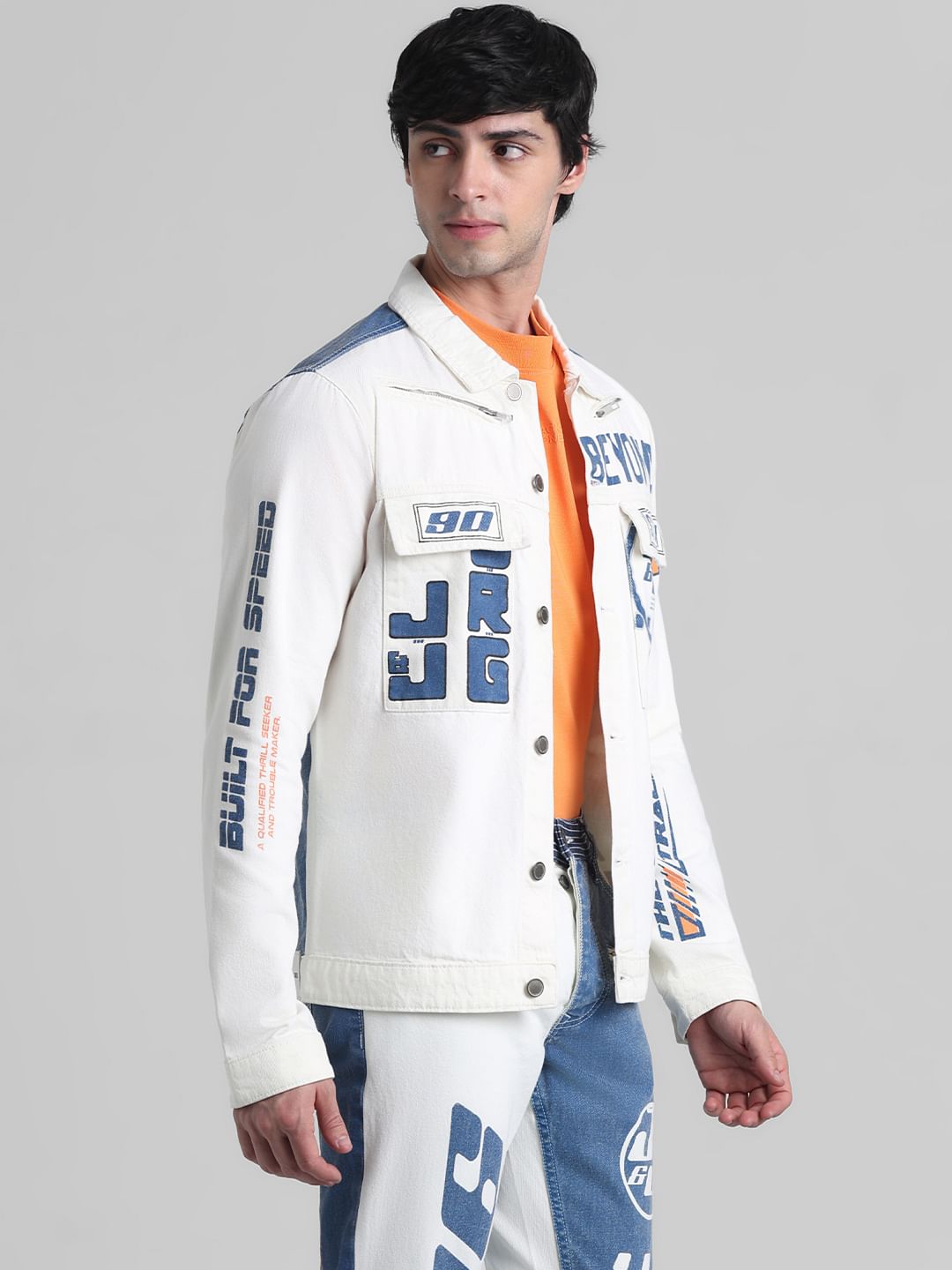 URBAN RACERS by JACK&JONES White Colourblocked Denim Jacket