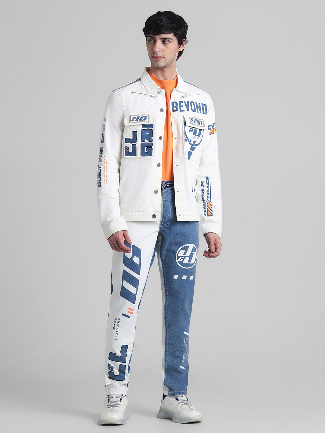 URBAN RACERS by JACK&JONES White Colourblocked Denim Jacket