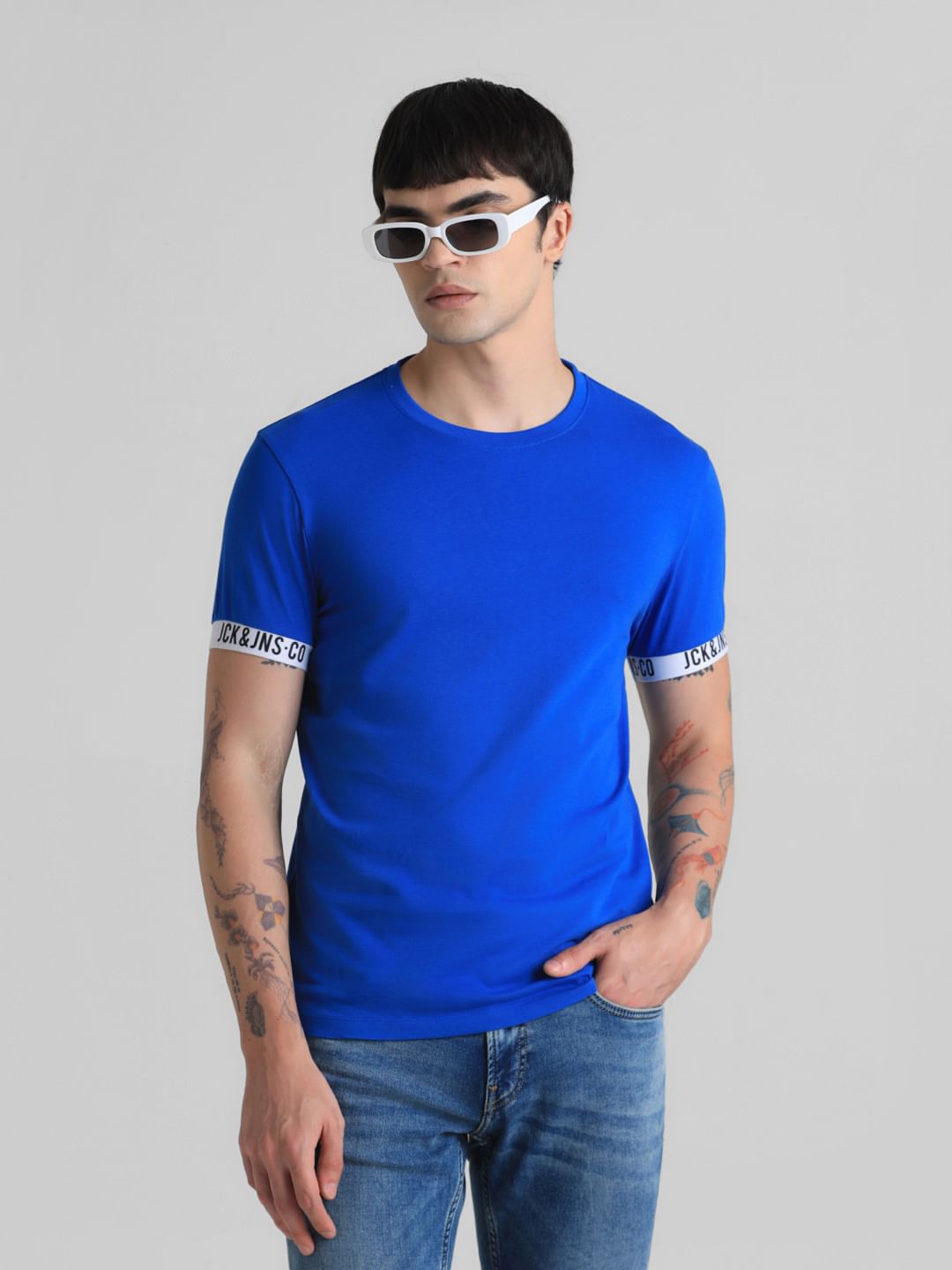 Blue Jacquard Slim Fit T-shirt