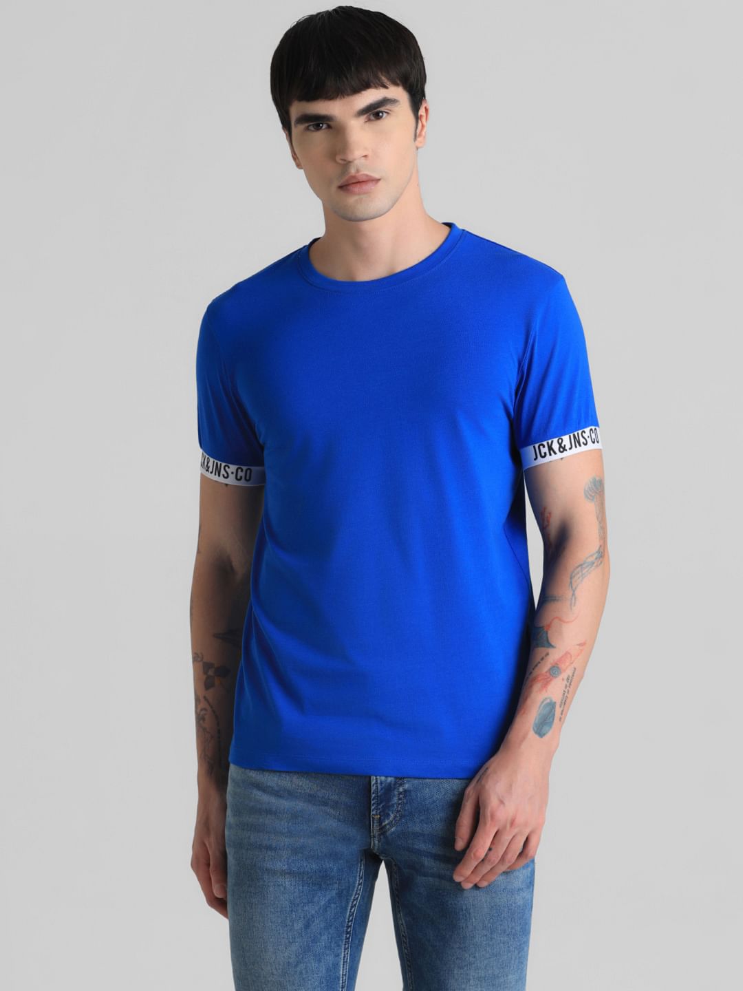 Blue Jacquard Slim Fit T-shirt