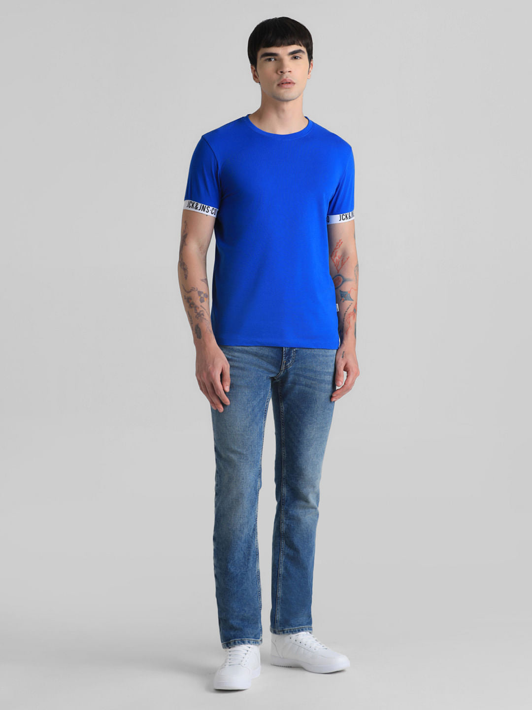 Blue Jacquard Slim Fit T-shirt