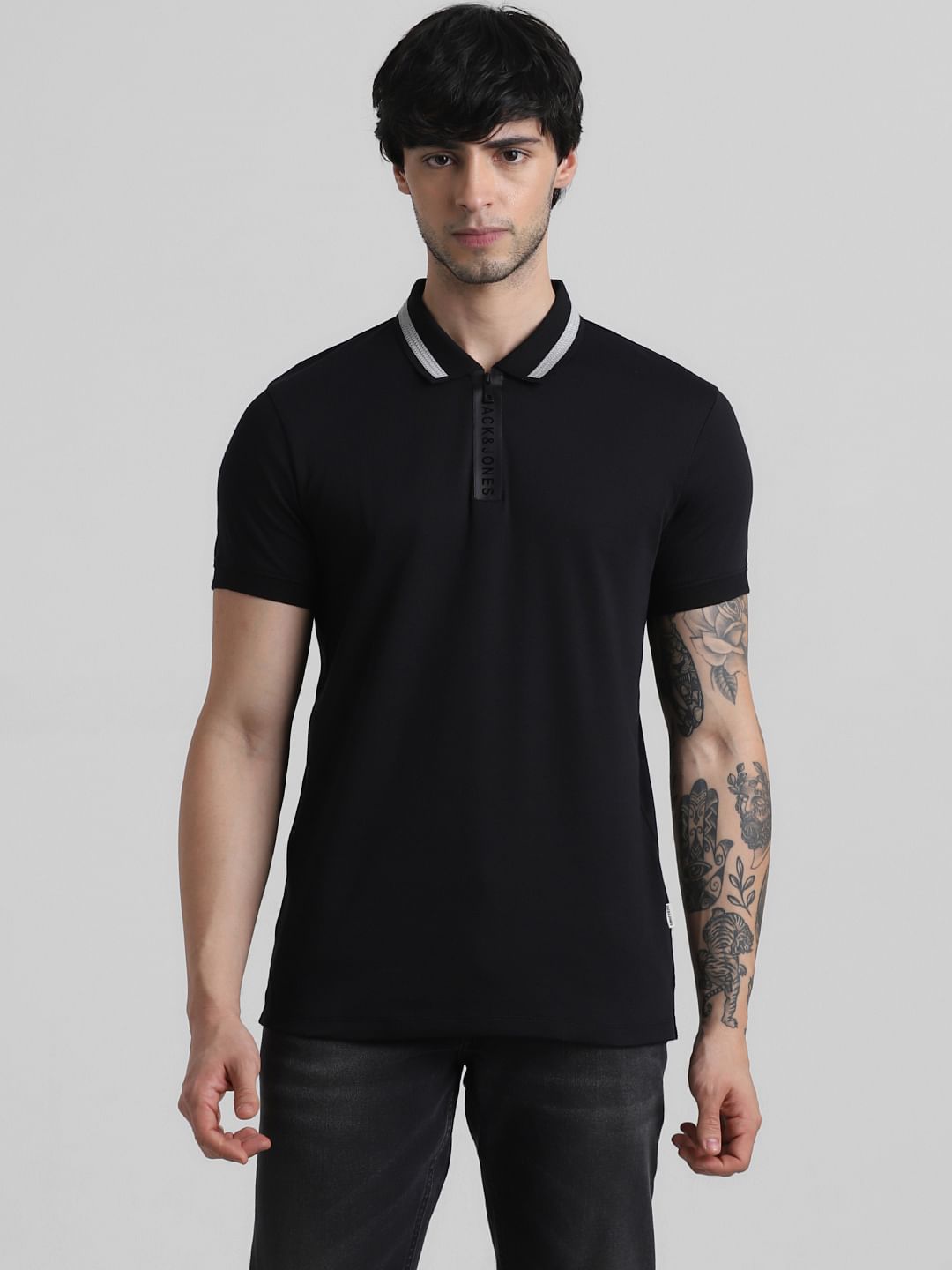 Black Logo Zipper Detail Polo
