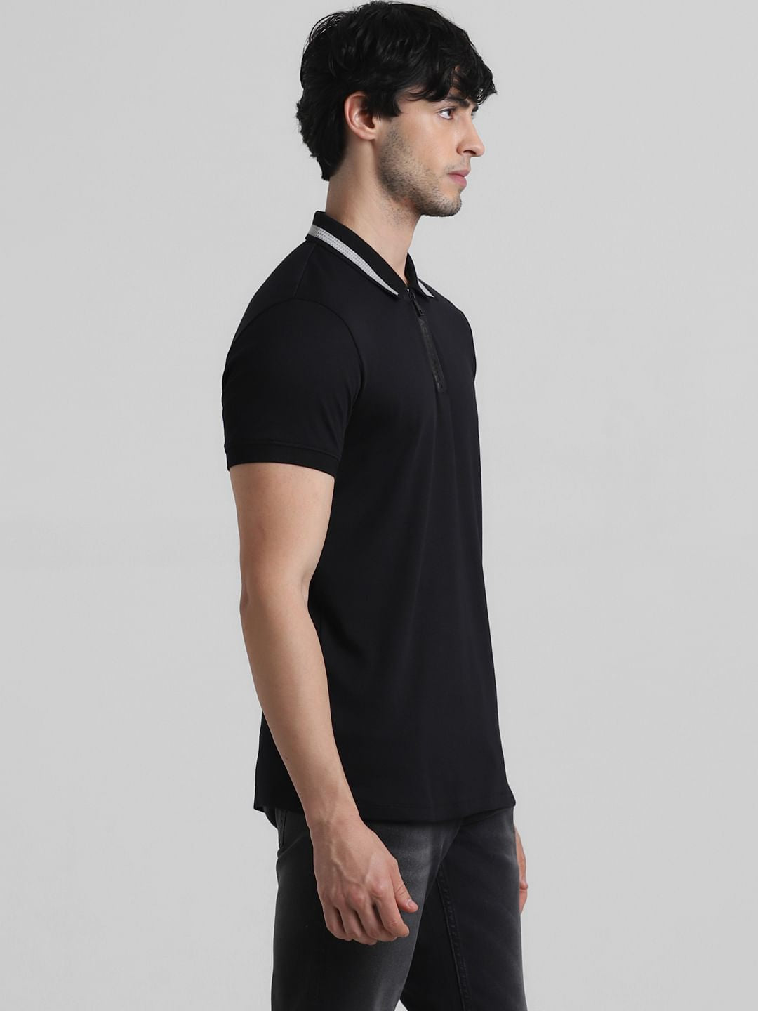 Black Logo Zipper Detail Polo