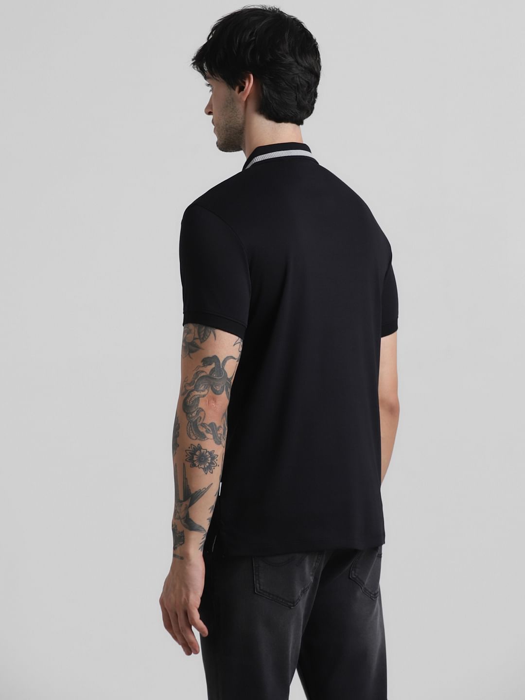Black Logo Zipper Detail Polo