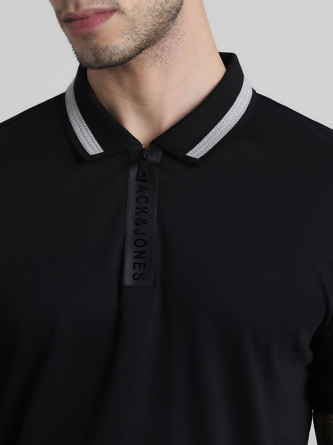Black Logo Zipper Detail Polo