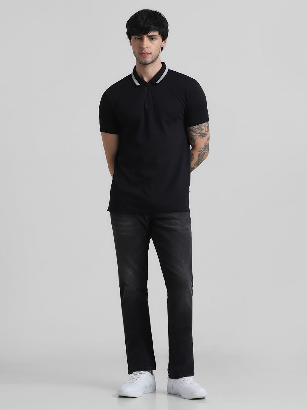 Black Logo Zipper Detail Polo