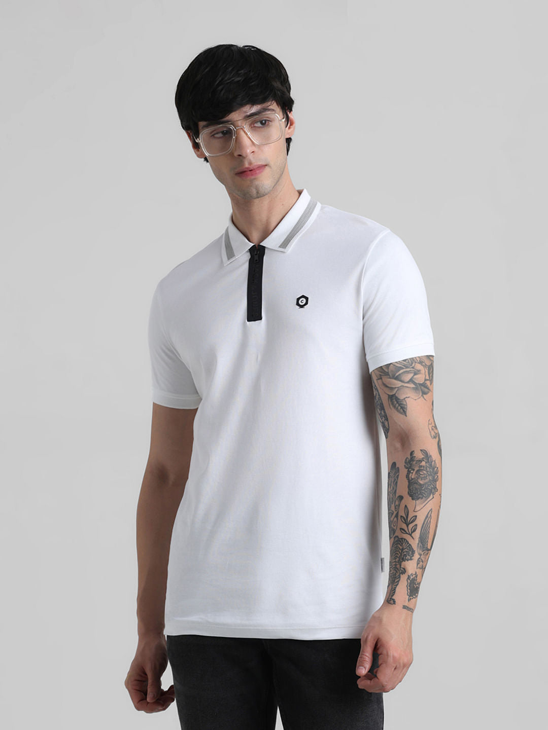 White Zip-Up Polo T-shirt