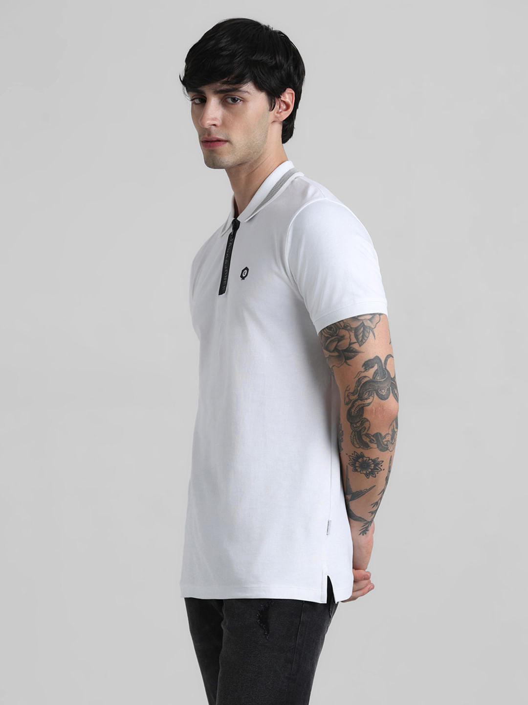 White Zip-Up Polo T-shirt