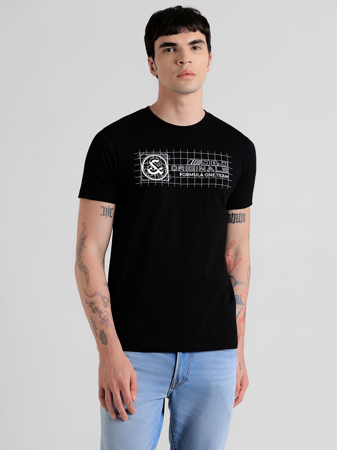 URBAN RACERS by JACK&JONES BLACK GRAPHIC PRINT T-SHIRT