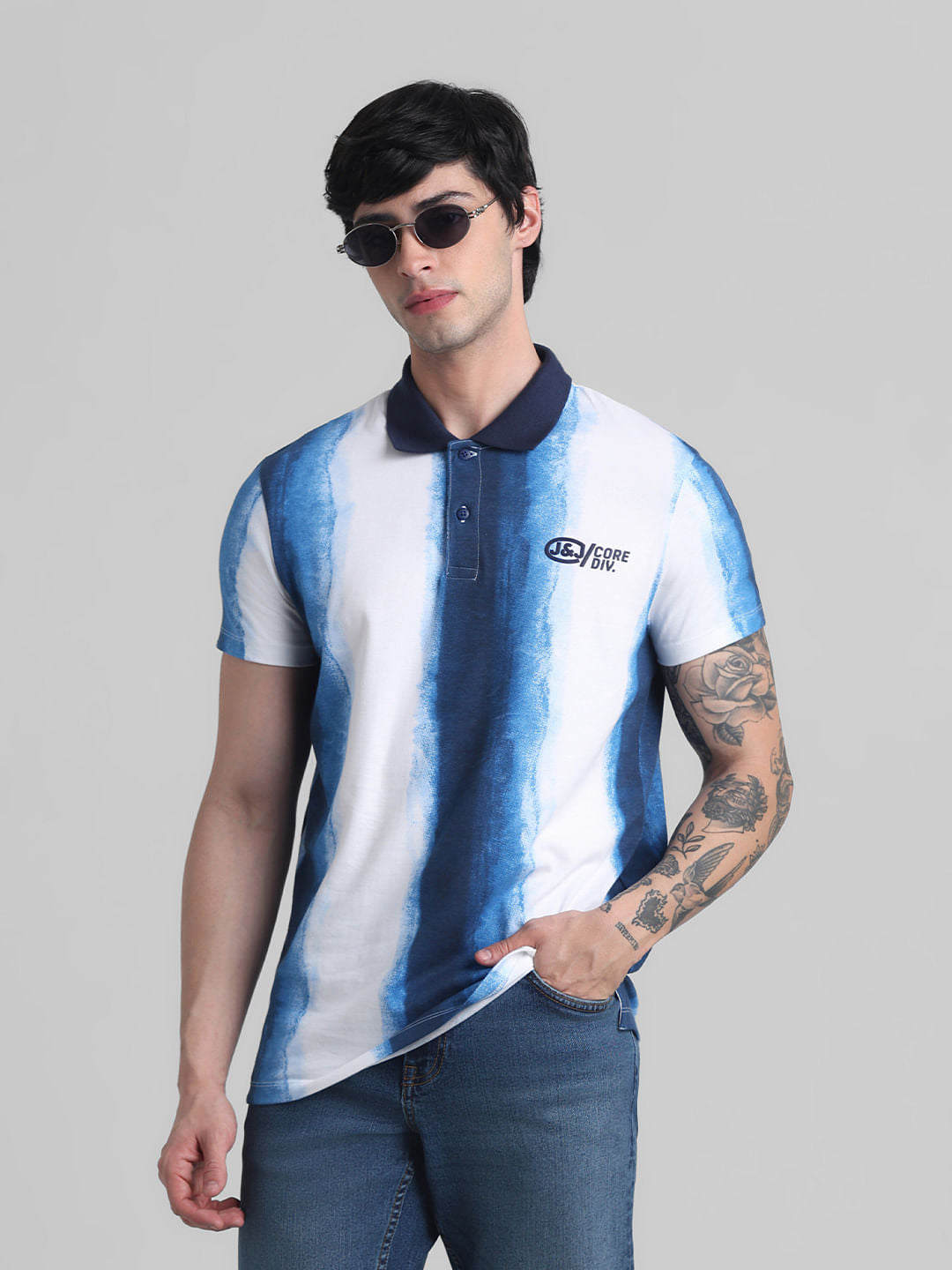 White Abstract Print Cotton Polo - S