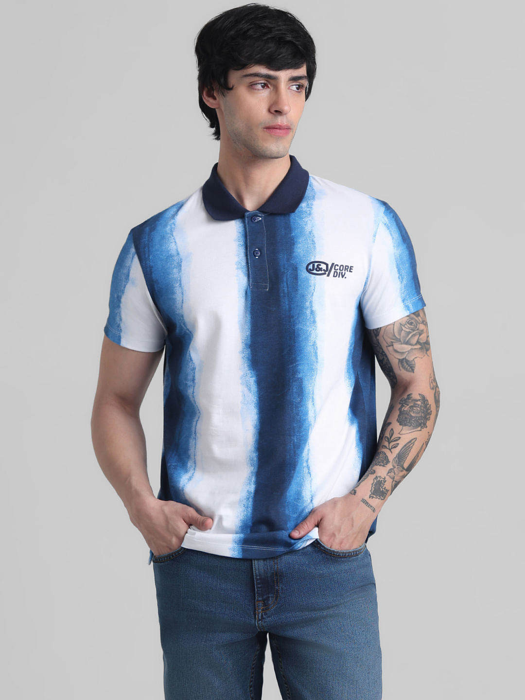White Abstract Print Cotton Polo