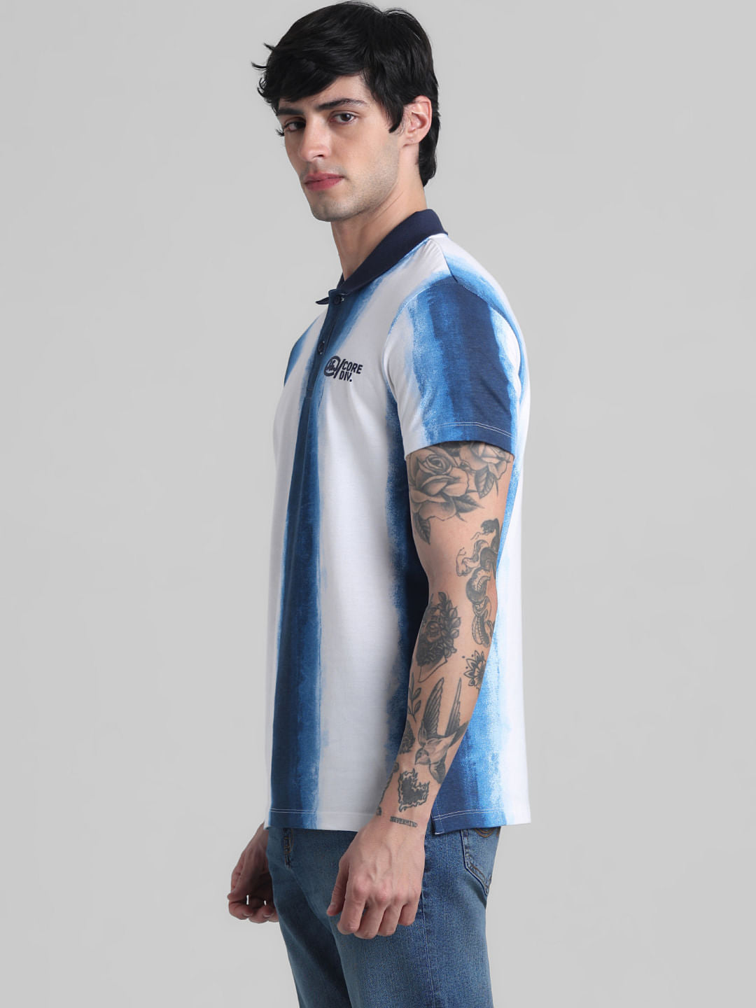 White Abstract Print Cotton Polo