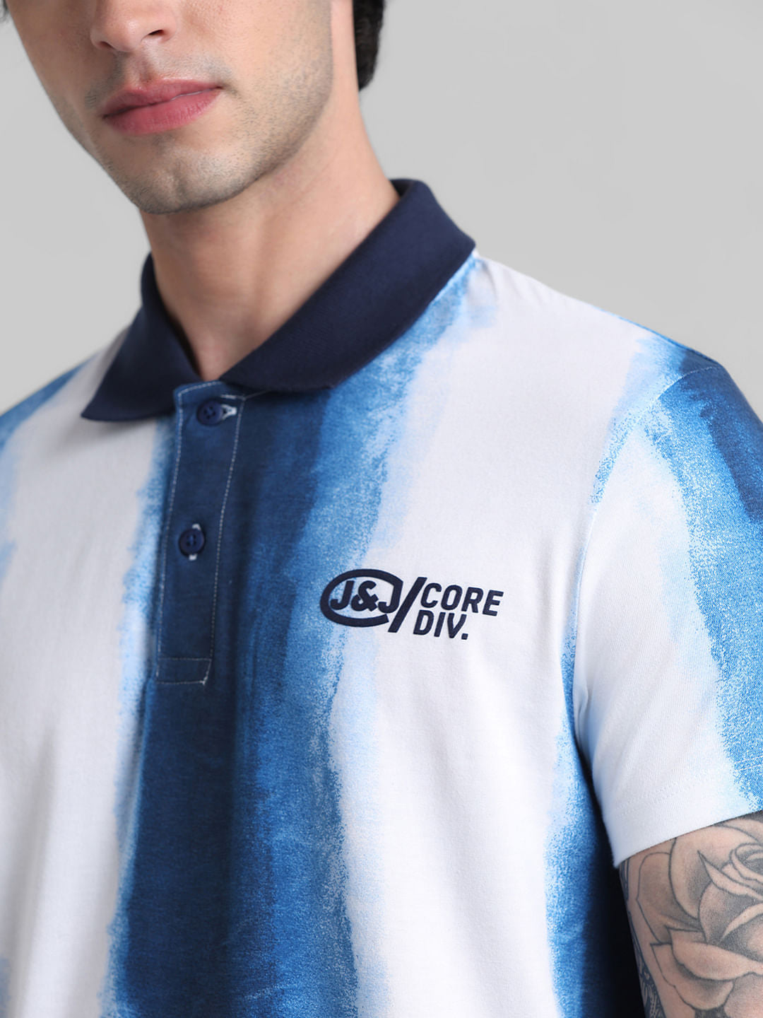 White Abstract Print Cotton Polo