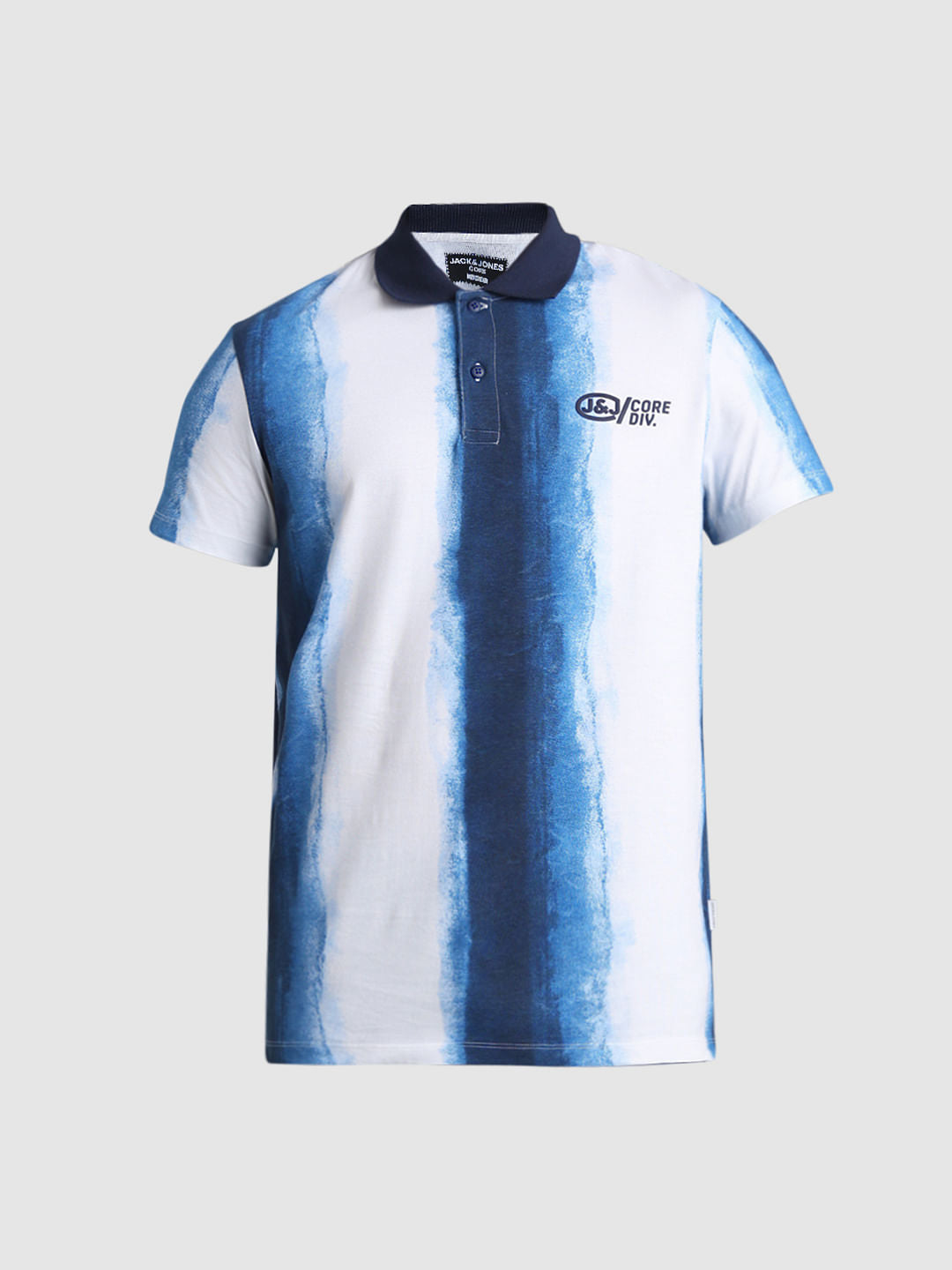White Abstract Print Cotton Polo