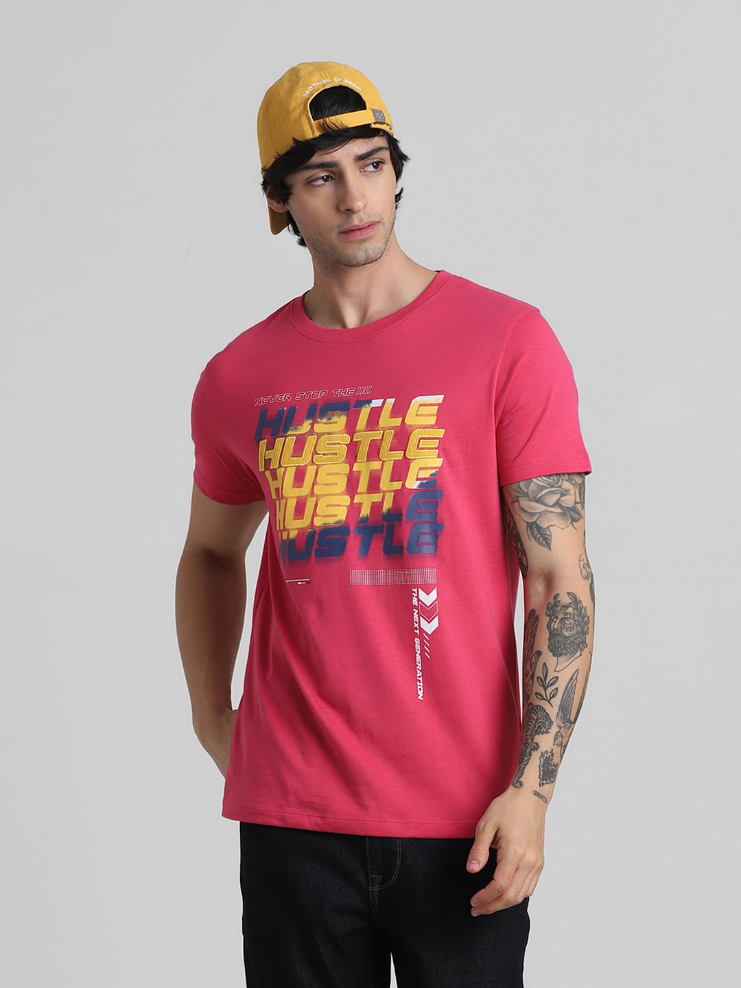 URBAN RACERS by JACK&JONES RED APPLIQUE TEXT CREW NECK T-SHIRT - S