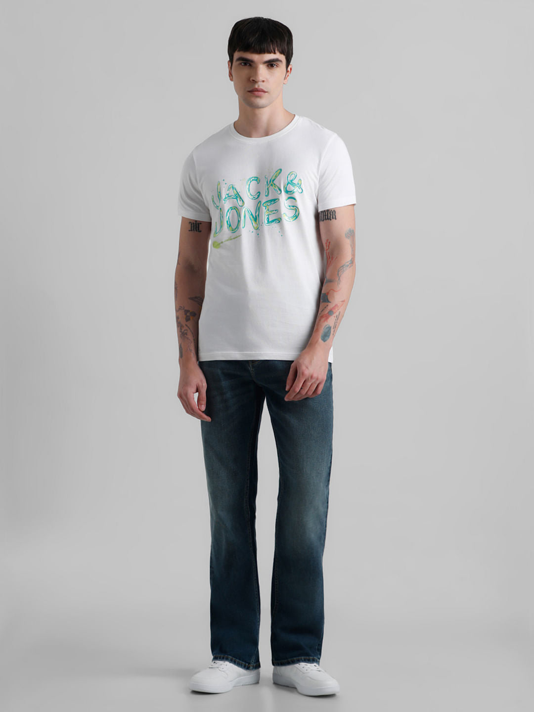 White Logo Print T-shirt